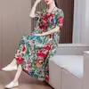 Camisola de Algodão e Seda para Mãe, Tamanho Grande, Caimento Solto, Vestido de Viscose para Meia-Idade e Idosos, Manga Curta com Bolsos, Roupa de Casa