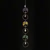 Atrapasol de Grava de Cristal Natural Color 6 Anillos Redondos Pequeños Campana de Viento Hecha a Mano Colgante Decorativo