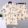 Pijama de Verano Fino de Manga Corta para Hombre, Cárdigan, Diseño de Dibujos Animados Tallas Grandes, Conjunto Casual de Ropa de Casa Juvenil para Hombre