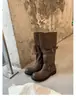 Botas de Montar Retro para Mujer 2026, Estilo Hot Girl, Pierna Ancha, Punta Redonda, Tacón Grueso y Plataforma, Media Pantorrilla
