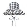 Sombrero de Sol Estilo Zhao Lusi para Mujer Sombrero de Ala Ancha Anti-ultravioleta Sombrero de Pescador a Cuadros Sombrero para el Sol de Exterior Simple Reductor de Edad