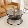 Mesa de centro redonda de vidro temperado estilo creme para sala de estar, mesa de centro pequena de luxo moderna para apartamento, apartamento pequeno