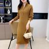 2026 Nuevo Vestido de Punto Otoño e Invierno de Longitud Media con Media Cremallera Holgado Casual de Manga Larga con Cuello Alto Vestido Suéter para Mujer