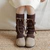 Botas y Calcetines para Niños con Lazo, Calcetines Holgados Acanalados de Otoño e Invierno, Calentadores de Pantorrilla Gruesos de Lana Estilo Coreano