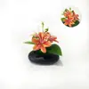 Nuevo Flor de Jazmín Calyx de 3 Púas Piedra Negra Estilo Bonsái Película 3D Flor Artificial Planta en Maceta de Escritorio para el Hogar Adorno Pequeño