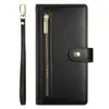 Adecuado para Samsung S25 Fe Funda de Cuero con Pulsera Tipo Flip-Top, Samsung A27 Funda de Teléfono Estilo Cartera con Cremallera Anti-Caídas