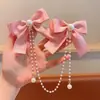 Grampo de Cabelo Laço Infantil Tassel de Princesa Bebê Acessórios de Cabelo de Ano Novo Meninas Pérola Vermelho Grampo de Cabelo de Ano Novo Menininha