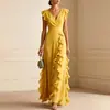 Moda Femenina Europea y Americana Otoño 2026: Nuevo Vestido Largo de Lujo Ligero de Gama Alta, Vestido de Color Sólido Estilo Francés