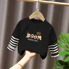 G2037# blusa de baixo versátil para primavera e outono, crianças, meninos e meninas, jaqueta casual com gola redonda, camiseta de algodão de manga comprida, moda
