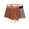 Z433-25 Primavera Nuevo Estilo Americano Estilo Perezoso Diseño Bloques de Color Rayas Ajustado Cordón Cintura Media-Baja Pantalones Cortos de Punto