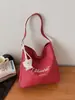 Bolsa de Lona Bordada Casual Feminina Grande Capacidade Ombro Único Bolsinha de Balde para o Dia a Dia Versátil Aluno Sala de Aula Transversal Tote Bag