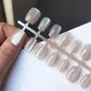 Pontas de Unha Cor Sólida Cat Eye Transparentes para Clareamento Estilo Curto, Pontas de Unha Pré-Moldadas Removíveis 30 Peças