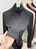 Camiseta Base de Cuello Alto Estilo Europeo para Mujer, Otoño e Invierno 2025, Elegante y Cálida de Manga Larga, Camiseta Lisa de Hombro Normal