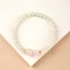 Pulsera de Jade Hetian Natural de 6 mm Jade de Agua Transparente Combinada con Cristales Rosas de 8 mm y 10 mm, Estilo Sencillo, Joyería de Jade de Agua Transparente Profunda y Clara