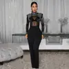 C7579 Moda Europea y Americana Transparente de Malla con Pedrería Mono de Manga Larga Sexy para Mujer Cross-Border Aliexpress Amazon