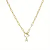 Cadena de Clip de Papel con Pedrería de 26 Letras de Venta Caliente Transfronteriza, Collar con Cierre de Pinza de Cangrejo, Collar Simple y Elegante, Envío Directo de Una Pieza