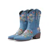 Botas Bordadas 40 Mediana Botas Comercio Exterior Puntiagudas Tela Nueva talla grande 2023 Tacón Medio Zapatos de Mujer Botas de Moda 43 Manga