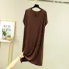 Vestido modal de manga corta para mujer, verano, holgado, adelgazante, bata de noche para casa, talla grande, longitud media, color liso, casual