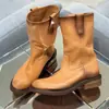 Estilo Dulce Fresco Picante de Chica~2026 Otoño/Invierno Nuevas Botas Amarillas Grandes Botas de Trabajo Botas Martin Botas Vaqueras Occidentales para Mujer Botas Cortas de Motociclista