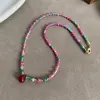 Collar de Corazón Colorido Estilo Étnico Rosa para Mujer, Lujo de Nicho Accesible, Collar de Cuentas Dulce y Fresco, Accesorios de Cadena para Clavícula de Gama Alta