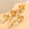 Anillo Abierto de Acero Inoxidable Estilo Ins Europeo y Americano con Líneas Geométricas Recortadas Combinación de Colores Dorado y Plateado Anillo Esférico de Acero de Titanio Transfronterizo