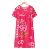 Camisón de Algodón y Seda de Manga Corta para Mujeres de Mediana Edad y Mayores, Estilo Nuevo de Verano, Pijama Delgado para Madres, Vestido de Rayón Holgado de Verano