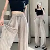 Pantalones de pierna ancha con estampado de tinta de seda helada para mujer, finos de verano, casuales, de cintura alta, rectos, fluidos, hasta el suelo, para tallas grandes