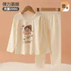 Nuevo conjunto de pijama de algodón puro para niñas con dibujos animados para el otoño, ropa interior para niños, tops y pantalones de otoño, conjunto de ropa interior para bebés niños