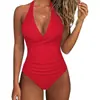 Novo Biquíni Europeu e Americano de Comércio Exterior Transfronteiriço Peça Única Maiô Feminino Costas Nuas Sexy de Tiras Color Block Maiô Feminino Amazon