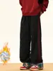 Pantalones Casuales de Raya Lateral Estilo Americano, Pantalones de Algodón para Hombres y Mujeres, Marca de Invierno de Moda, Forrados de Polar, Engrosados, Cálidos, de Pierna Recta, Corte Holgado, Pantalones Largos