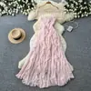 Vestido de Suspensório Estilo Francês com uma Vibe Pura e Doce, Vestido Longo de Verão com Babados na Cintura Cruzado nas Costas Estilo Férias para Mulheres