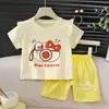 Conjunto de Manga Corta para Niña Verano Algodón Puro Estilo Nuevo Camiseta con Mangas Volantes Shorts Conjunto de Dos Piezas Ropa de Verano para Bebé Ropa Infantil Venta al por Mayor