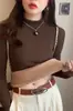 Camiseta Básica Engrosada de Imitación Borrego con Cuello Semi Alto para Mujer, Adecuada para Viajar al Trabajo, Uso Diario Casual, Top Versátil de Capa Interior