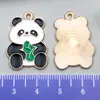 Panda Desenho Animado Bambu Redondo Esmalte Pingente Chaveiro DIY Liga Acessório de Joia Colar Pulseira Charme