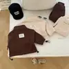 Conjunto de dos piezas casual con forro de polar, estilo invierno nuevo, para niños de 1 a 5 años, chaqueta deportiva con cremallera