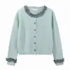 Cardigan de Punto con Estampado de Cuadros Franceses y Adorno en las Orejas, Nuevo Estilo Otoño e Invierno Coreano, Diseño para Mujer, Suéter de Estilo Suave