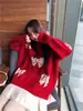 Suéter Rojo Navideño para Mujer Otoño e Invierno 2025 Nuevo Estilo de Moda Popular Estilo Retro Estilo Japonés Estilo Relajado Ropa de Año Nuevo