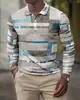 Comercio Exterior Transfronterizo Europeo y Americano Patrón Digital 3D Camisa Polo para Hombre Cuello Camisero Botones Manga Larga Estilo Británico Estación Independiente