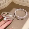 Cuentas Plateadas Brillantes, Pulsera Abierta Multicapa con Perlas Incrustadas de Diamantes Estilo Europeo y Americano, Pulsera de Lujo Ligero de Alta Gama, Joyería de Mano Retro Francesa
