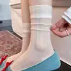 Calcetines de ballet estilo Miu blancos de seda de hielo finos de verano calcetines largos estilo coreano calcetines holgados de encaje de cristal hasta la mitad de la pantorrilla