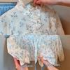 Blusa Floral para Niñas 2025 Nueva Primavera y Otoño Manga Larga Cuello Alto Estilo Muñeca Dulce y Elegante Estilo Coreano Top para Niños