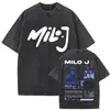 Camiseta Gráfica Vintage Lavada Rapper Milo J La Vida Era Mas Corta para Homens e Mulheres