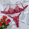 Renda Francesa Cruzada Roupa Íntima Sexy Sutiã Fino Vazado Tanga Roupa Íntima Anti-flacidez conjunto