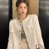 Chaqueta Corta Redonda de Nuevo Estilo para Primavera y Otoño, de Alta Gama para Mujer, Top Exquisito de Tweed Estilo Francés para Mujer Petite