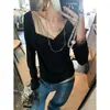 Camisa Base de Manga Larga Desmangada con Bloques de Color Patchwork y Cuello Amplio Estilo Hermana Mayor Coreana Moqie MQ1930
