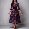 Vestido de outono e inverno europeu e americano para o dia a dia, gola redonda, manga longa, cinto estampado na cintura, saia longa de corte amplo, vestuário feminino