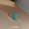 Anillo de Huevo de Pino Azul Medieval de la Bella Durmiente Cara de Microincrustación de Circonita Vintage Ligero de Lujo Exquisito