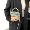 Bolsa de Cosméticos 2025 Bolso Cruzado al Hombro Rayado Hierba Bolso Pequeño para Mujer Bolso de Mujer Cadena Nueva Mini Color de Contraste Tejido