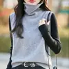 Chaleco de Punto de Cuello Alto de Lana Pura para la Primavera 2026 Color Sólido Holgado Versátil Sin Mangas Suéter Chaleco Top