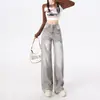 Jeans de Diseño Nicho Gris Corrugado para Mujer Otoño 2024 Nuevo Estilo Holgado Pierna Ancha Estilo Lazy Estilo Sal Pantalones de Calle
